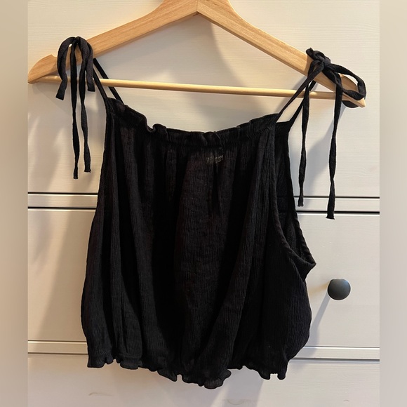 H&M TIE-STRAP RUFFLE-TRIMMED TOP - Picture 4 of 5